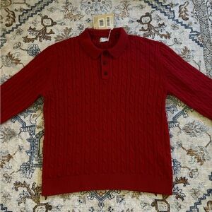 Frank & Oak Red Cable Knit Sweater